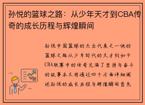 孙悦的篮球之路：从少年天才到CBA传奇的成长历程与辉煌瞬间